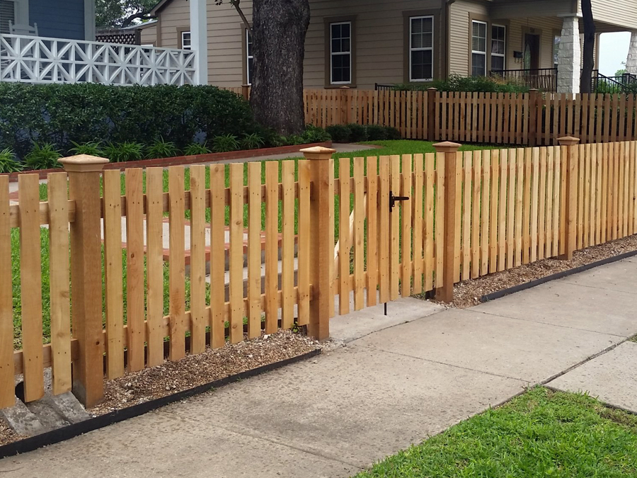 Modern style wood picket fence